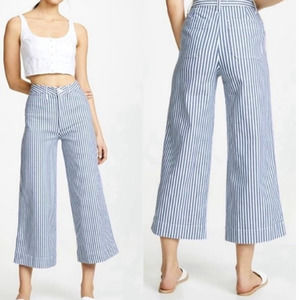 Madewell Emmett wide leg crop railroad stripe jeans size 29 blue and white